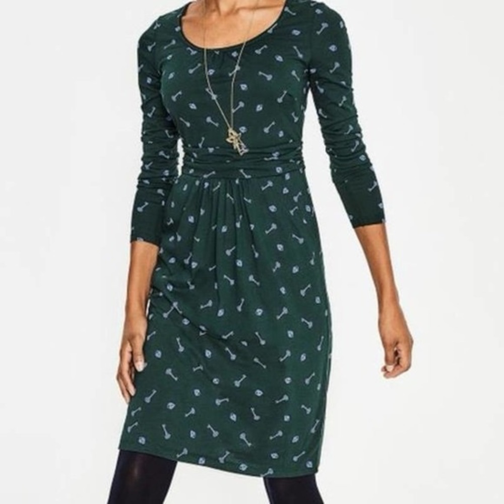 Boden Green Long Sleeve Dress with Blue Pattern